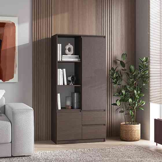 Шафа для книг VAYS R-26 Венге Темний, пенал з полицями та шухлядами, ЛДСП, 80×40×170 см - для дому, офісу, вітальні Львів
