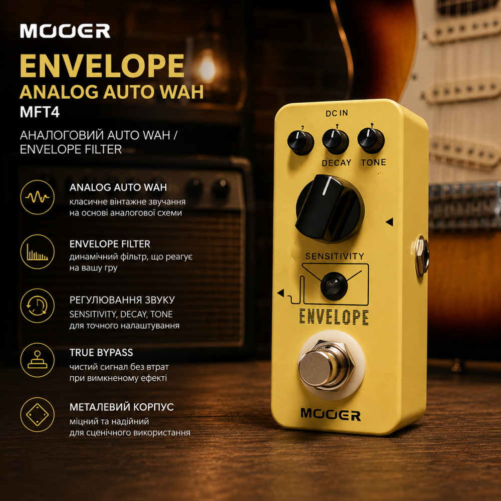 Гітарна педаль Mooer Envelope Analog Auto Wah MFT4, аналоговий Auto Wah, Envelope Filter, True Bypass, металевий корпус Київ - фото 7