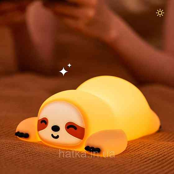 Нічник дитячий силіконовий сенсорний Лінивець VALESO A046 для спальні акумуляторний жовтий Київ