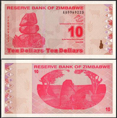 Зимбабве/Zimbabwe 10 Dollars 2009 Pick 94 UNC Полтава - изображение 1