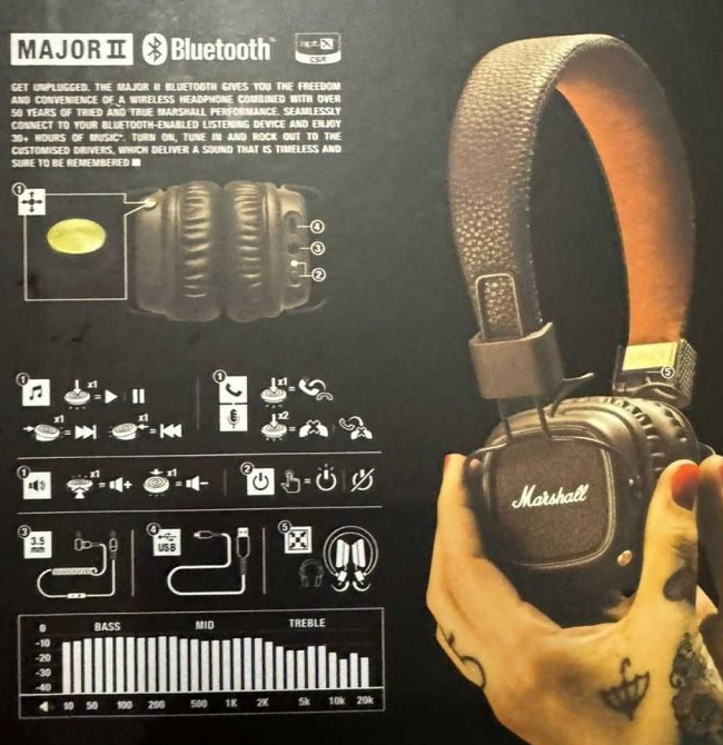 Наушники Marshall Headphones Major II Bluetooth Brown. Київ - фото 8