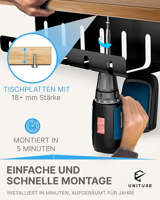 Кабельний канал UNITURE Cable Duct Desk чорний 40 см під стіл метал органайзер кабелів DEKRA Київ - фото 3