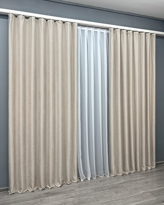 Комплект готовых штор VR-Textil Лен Grand Linen № 2025ш Бежевый 200х300см 2 шт (32-380) Киев - изображение 4