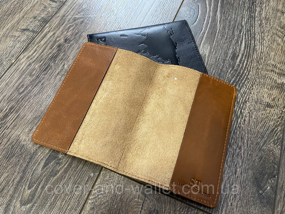 Желтая обложка на паспорт карта мира из гладкой кожи ST Leather Киев - изображение 5