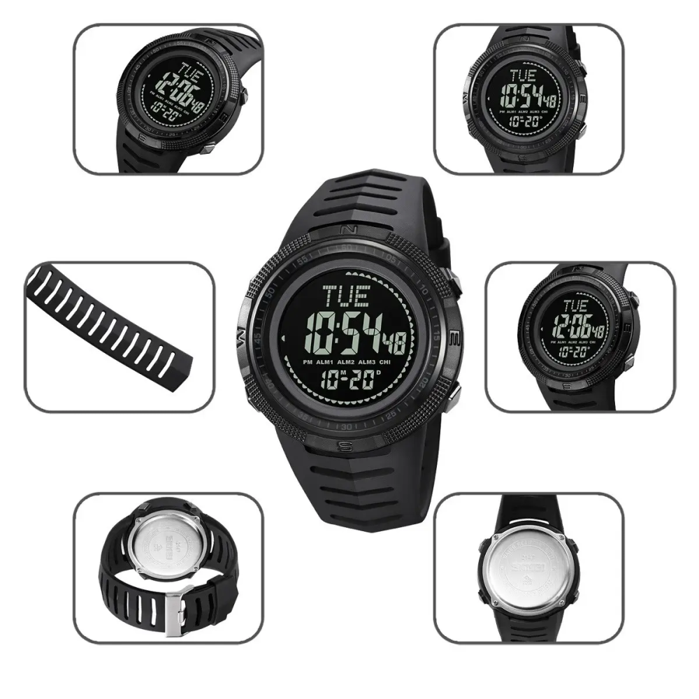 Годинник чоловічий спортивний з компасом Skmei 2147 Compass (Чорний з чорним циферблатом) Київ - фото 9