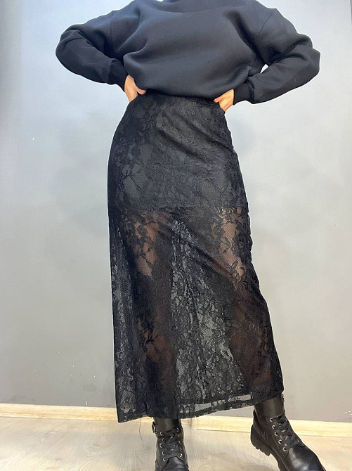 Юбка женская Shiqi 9313 гипюр прозрачная длинная с подкладкой черная, черный, L Одесса - изображение 1