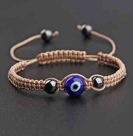 Браслет с глазом на шнурке бежевый, регулируемый браслет оберег Киев