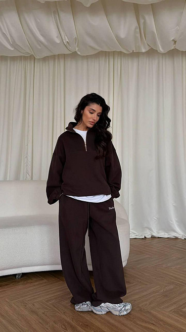 Женский стильный повседневный костюм двойка, кисная трехнить петля Шоколад, 46/48 Одесса - изображение 1