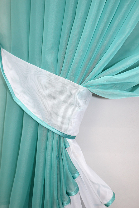 Кухонный комплект VR-Textil № 070к шторка с ламбрекеном бирюзовый с белым 200х170 см (50-335) Киев - изображение 3