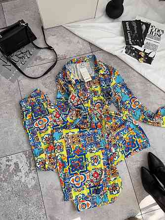 Женский легкий принтованный костюм двойка турецкий шелк Желтый, 42/44 Одесса