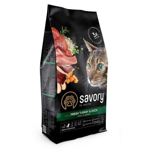 Сухий корм Savory для котів гурманів, зі свіжою індичкою та качкою, 2 кг Київ - фото 1