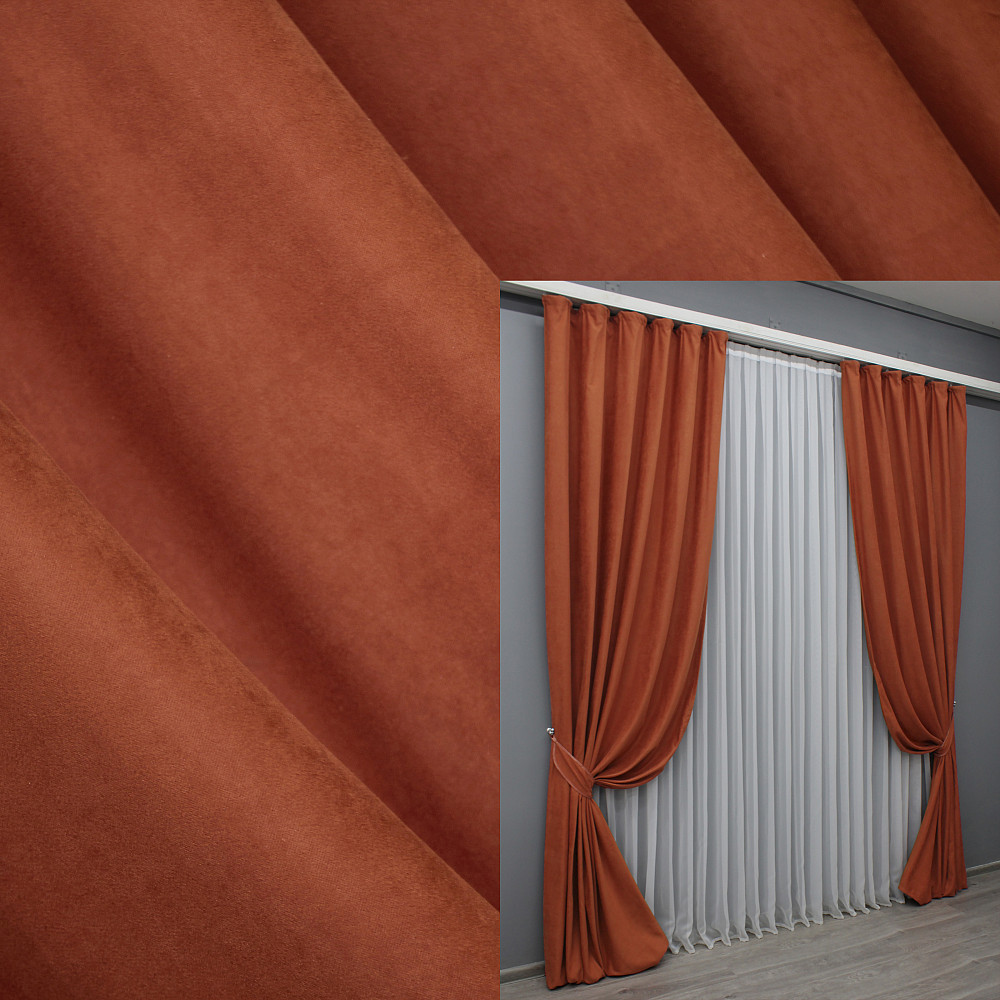 Комплект готовых штор VR-Textil Нубук однотонный № 1512ш Терракотовый 150х290 см 2 шт (33-0388 Киев - изображение 1