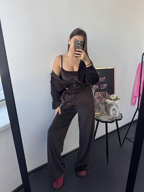 Жіночий стильний привабливий велюровий костюм Шоколад, 42/44 Одеса - фото 7