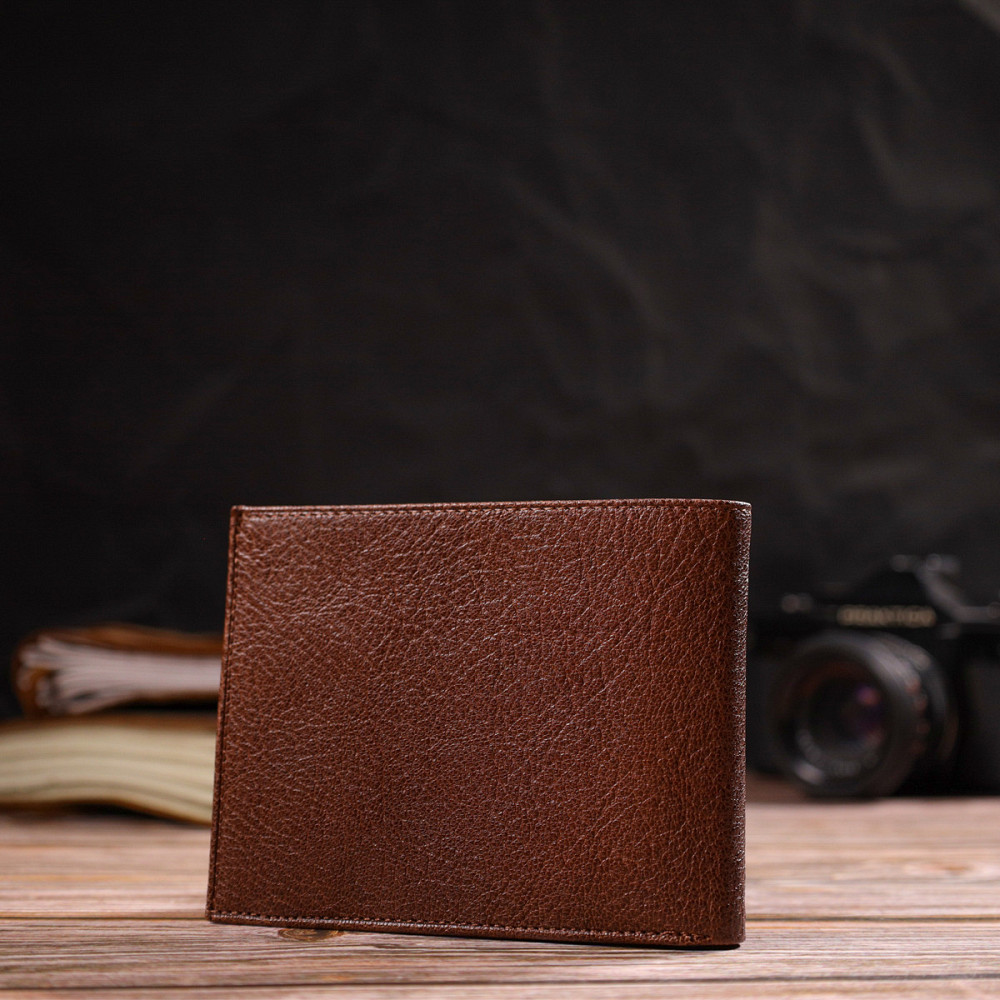 Бумажник для стильных мужчин без застежки из натуральной кожи Светло-коричневый (CANPELLINI) Киев - изображение 3