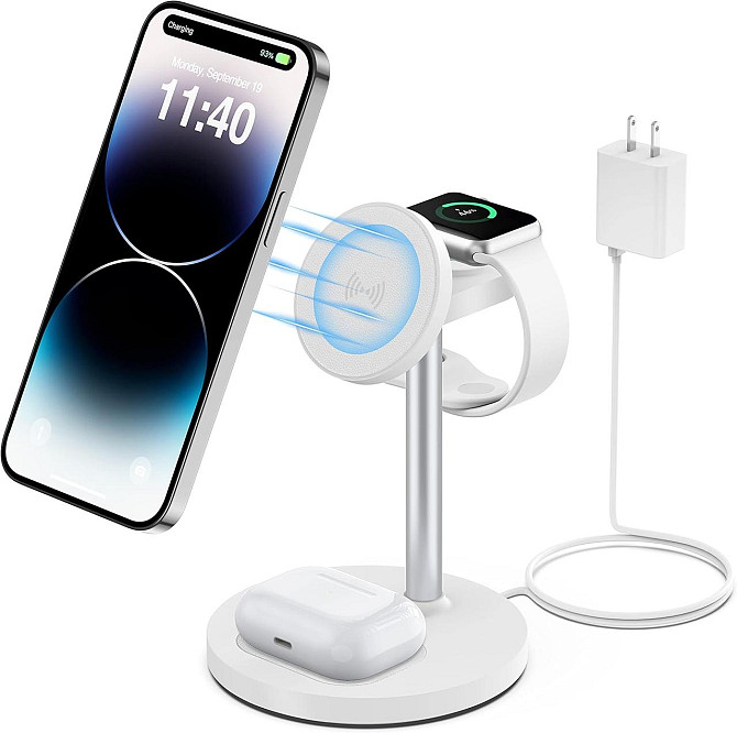 3-в-1 беспроводная зарядка FutureCharger MagSafe, регулируемая станция 20W для iPhone, Apple Watch,  Киев - изображение 1