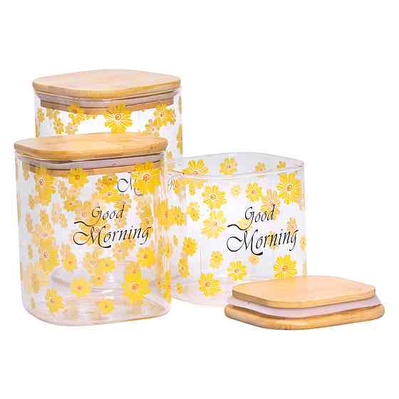 Банки для сипучих продуктів набір з 3 шт з бамбуковими кришками 700 (мл), 900 (мл), 1.2 (л) HP-33-3 Київ