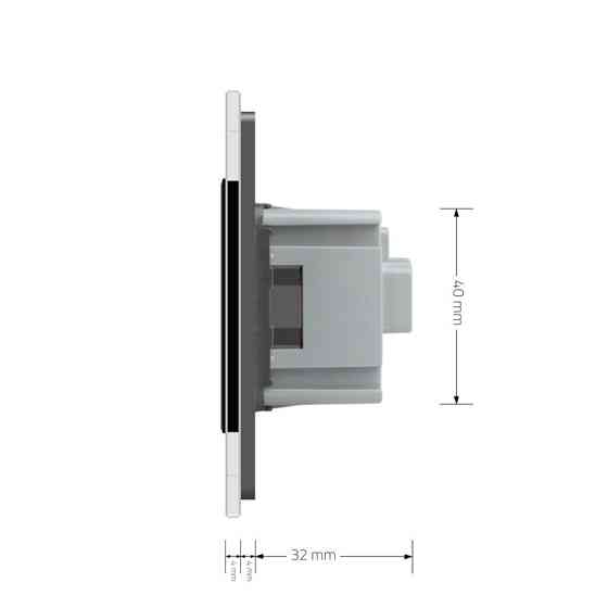 LIVOLO Електрична розетка з заземленням LIVOLO, сіра з чорною вставкою, шторки, скло, 250В 16А Коломия