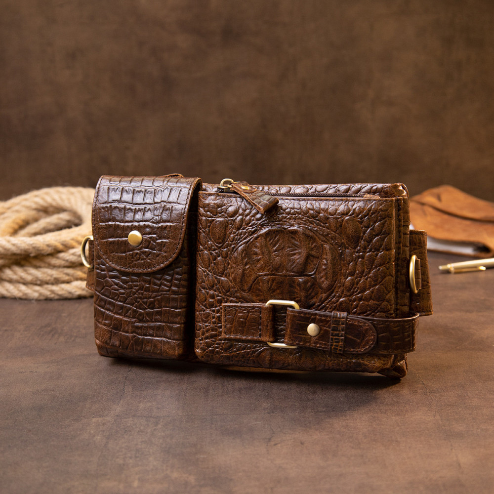 Бананка поясная под кожу рептилии унисекс Коричневая (Vintage) Киев - изображение 2