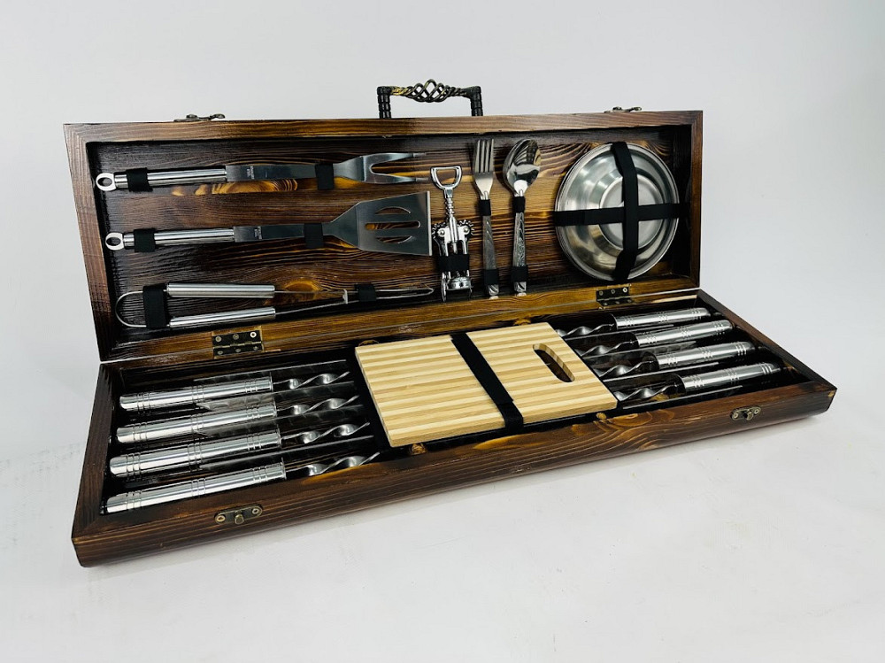 Подарунковий набір шампурів у дерев'яному кейсі BBQ Lux HAPPY DAYS Тернопіль - фото 2