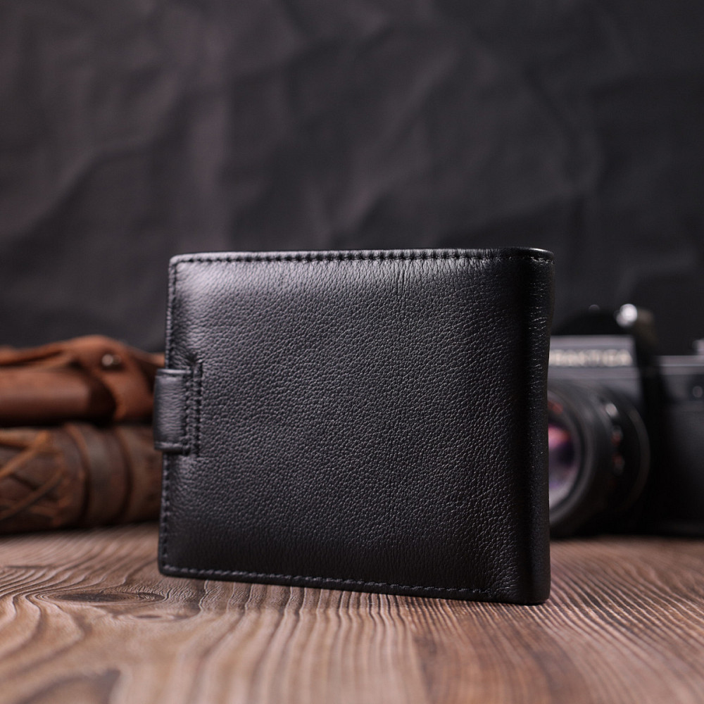 Горизонтальний шкіряний гаманець середнього розміру чорний (ST Leather) Київ - фото 11