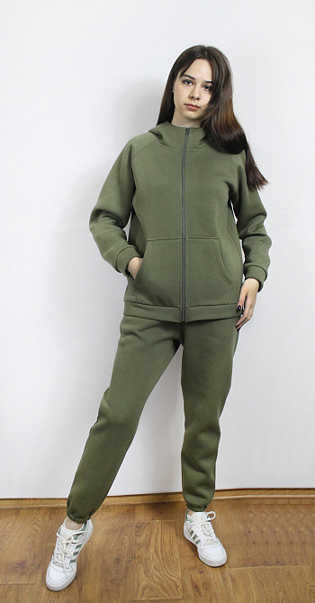 Костюм женский теплый спортивный на флисе кофта на змейке Хаки 46/48 Харьков - изображение 9