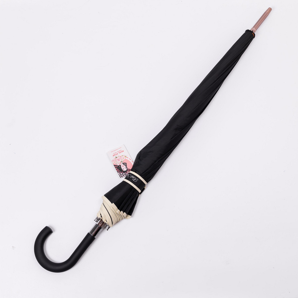 Класична парасолька-тростина з чохлом напівавтомат з поліестеру міцна надійна 12спиць діаметр 120 см Чорний HP-23-16B Коломыя - изображение 2