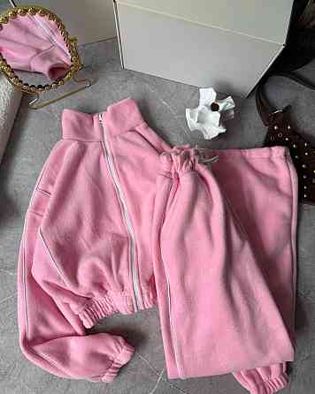 Теплий жіночий прогулянковий костюм із кантом двосторонній фліс. Рожевий Одеса