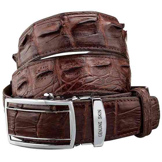 Ремень-автомат из натуральной кожи крокодила (каймана) Коричневый (CROCODILE LEATHER) Киев