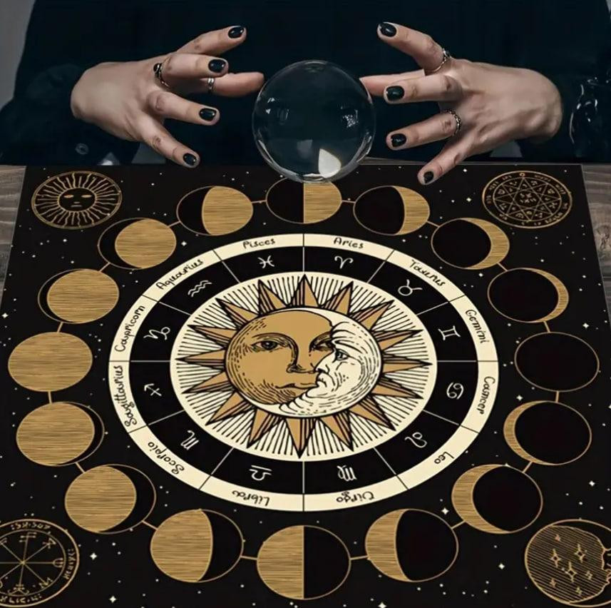 Алтарная скатерть для карт Таро и Рун. Скатерть для гадания 49*49 см.Скатерть луна и солнце, фазы Лу Киев - изображение 3