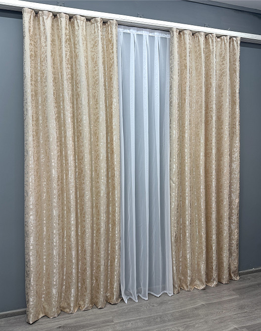 Комплект готовых штор VR-Textil Лен мрамор Pavliani VO № 1713ш айвори 150х275 см 2 шт (33-0613) Киев - изображение 4