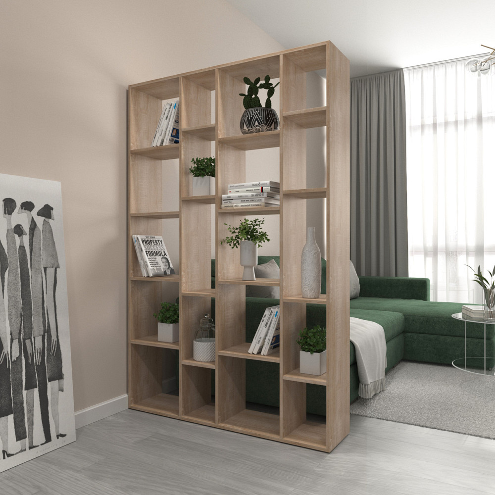 Стеллаж VAYS D-2 Дуб Сонома, книжная полка с 20 ячейками, этажерка из ЛДСП для дома, игрушек и декора, 117×30×178 см Львов - изображение 1