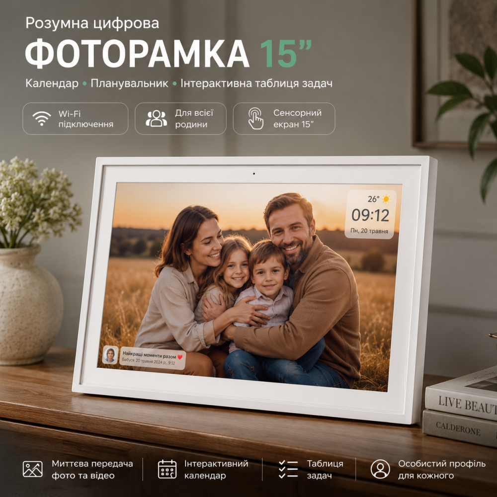 Розумна цифрова фоторамка 15 дюймів настінний сенсорний календар планувальник та інтерактивна таблиця задач з Wi-Fi Київ - фото 10