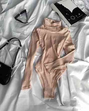 Жіночий стильний теплий боді-гольф ангора рубчик Бежевий Одеса