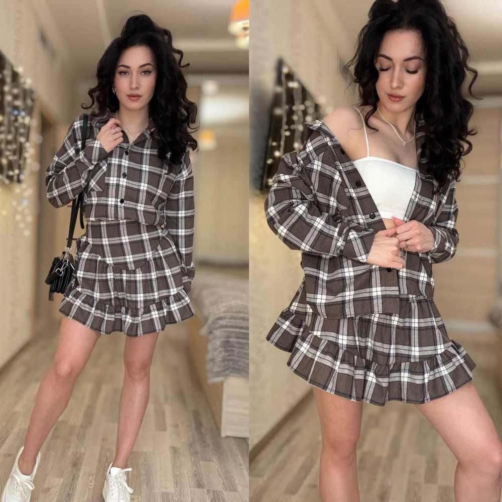 Жіночий стильний костюм-двійка: сорочка та спідниця в клітинку бавовна тіар Моко, 50/52 Одеса - фото 3