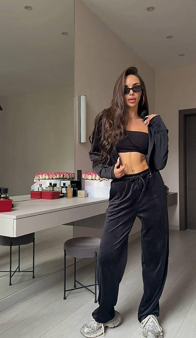 Женский прогулочный костюм двойка из велюра Черный, 42/44 Одесса - изображение 8