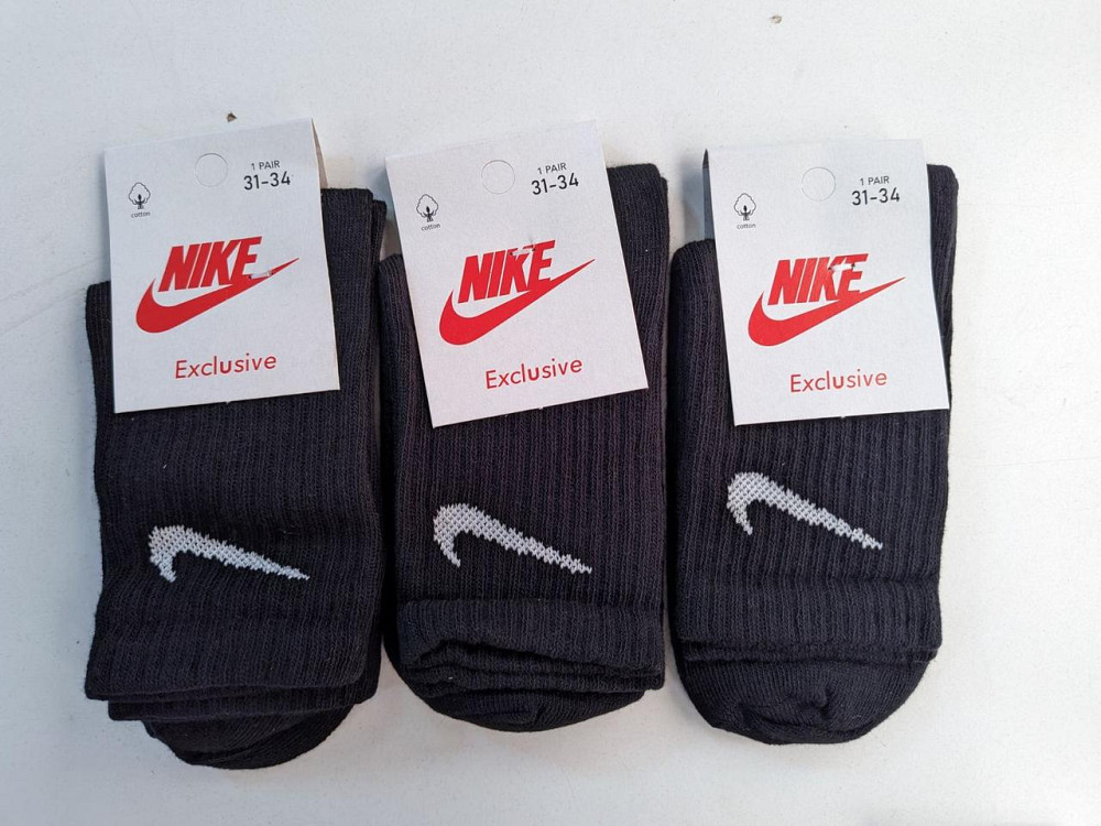 Детские высокие качественные хлопковые носки Черные в наборе по 6 штук Nike. Размер 31-34 Киев - изображение 4