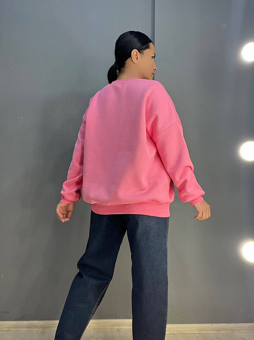 Свитшот женский OLIVIA 2468 надпись впереди VIRGINIA утепленный на флисе модель оверсайз one size, розовый, one size Киев - изображение 4