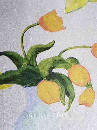 Шпалери вінілові Decoprint Breeze квіти у вазі жовті червоні сині на молочному акварель 0.53х10 м Київ