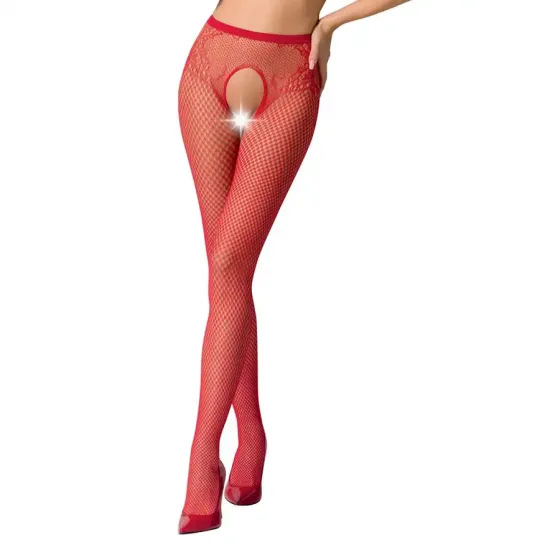 Сітчасті колготки-бодістокінги Passion S019 One Size, Red, імітація трусиків, відкритий доступ Львів