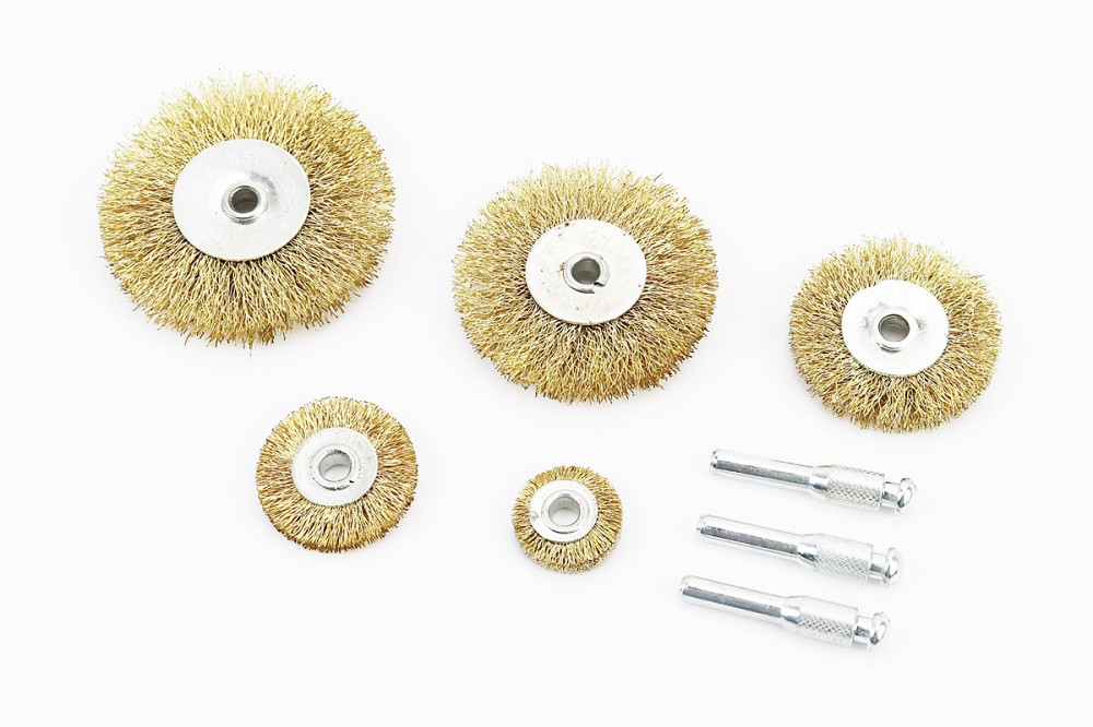 Набір щіток 5шт - диск. зі стрижнем 1/4" D-25/38/50/63/75 з латунованого рифленого дроту 19-9500 Київ - фото 1