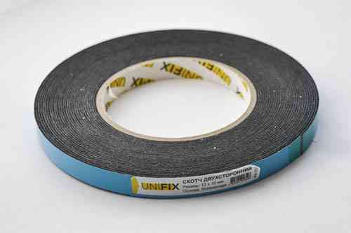 Стрічка клейка двостороння на спіненій основі 12 мм*10 м чорна UNIFIX Рівне