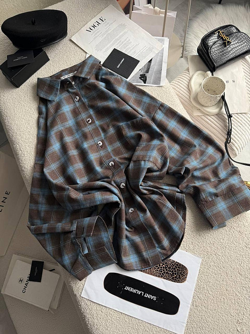 Жіноча трендова сорочка в карту батал турецька фланель Шоколадний Одеса - фото 1