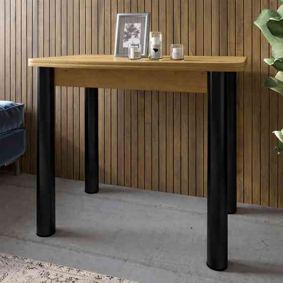 Обеденный стол раскладной LION Нота черные ножки Дуб Артизан 60x90/90x120 (LION-045131) Львов