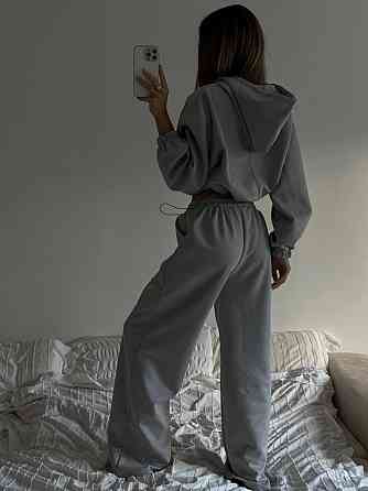 Женский базовый костюм двойка: кофта и брюки замша Серый Одесса