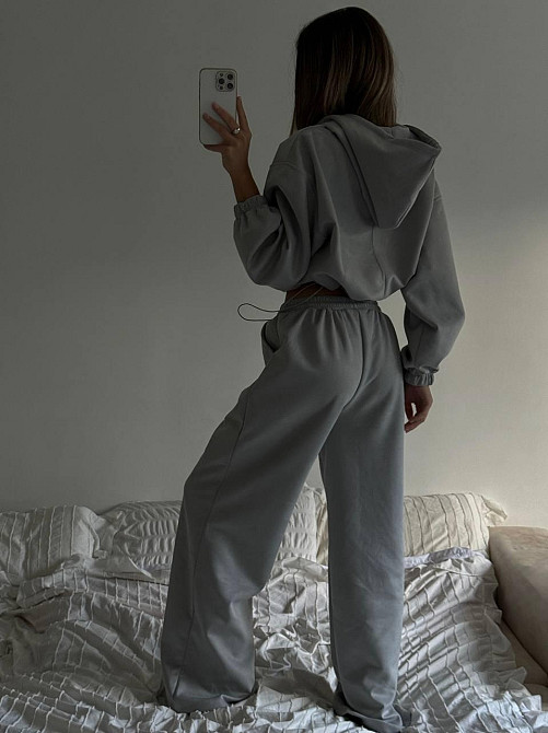 Женский базовый костюм двойка: кофта и брюки замша Серый Одесса - изображение 4