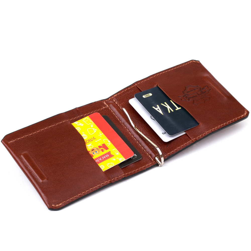 Мужской кожаный зажим для денег GRANDE PELLE 11361 Коричневый Киев - изображение 6