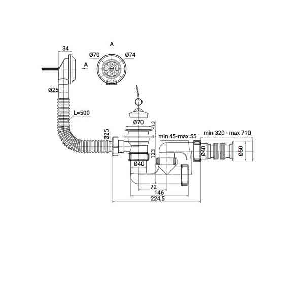 Сифон для ванної Zerix SV-02-A 1 1/2" з ревізією, випуском та переливом   ( ZX4958 ) 35636 Харків