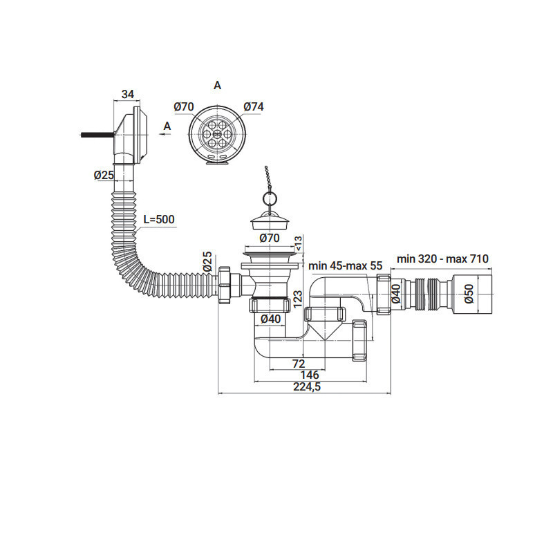 Сифон для ванної Zerix SV-02-A 1 1/2" з ревізією, випуском та переливом   ( ZX4958 ) 35636 Харків - фото 2