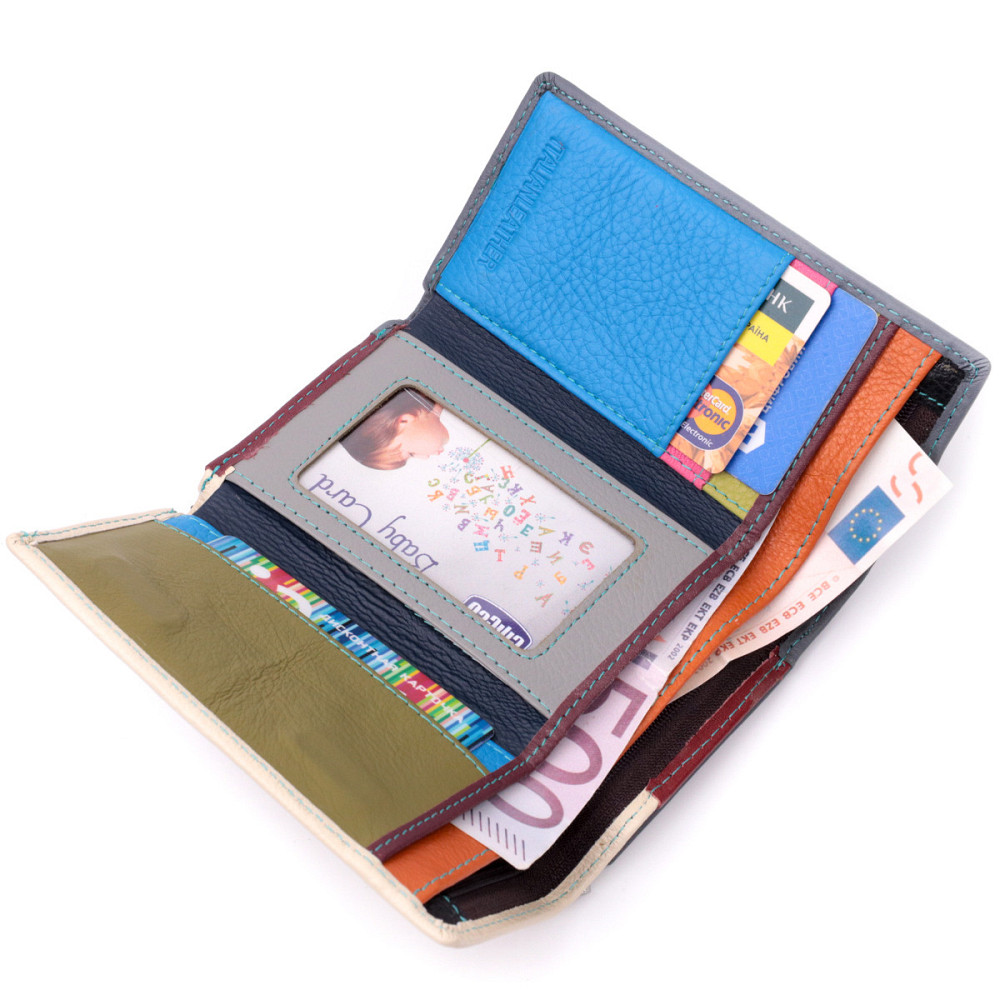 Незвичайний жіночий шкіряний гаманець у три складання ST Leather 19446 Різнокольоровий Київ - фото 6