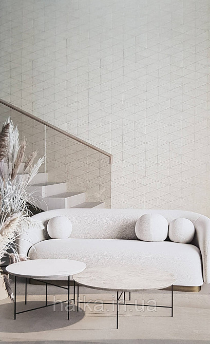 Шпалери вінілові на флізеліні Marburg Travertino 1.06х10 фігури трикутники смуги структурні бежеві 3д Київ - фото 1
